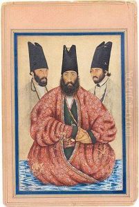 F - Portrait Of Yusif Mustawfi Al-mamalik And Two Officials, Signed By Mirza Abu'l-hasan Khan Naqqash Bashi , Dated A.h.1274/a.d.1857-58