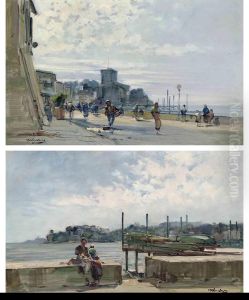 A Bustling Italian Quayside by Cesare Gheduzzi