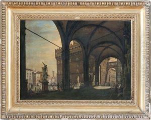 Veduta Della Loggia Dei Lanzi A Firenze by Giuseppe Gherardi