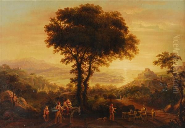 Travellers In A Panoramic Landscape Near The Coast - view 1