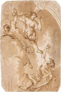 Deisgn For Part Of A Ceiling Decoration With Three Figures by Alessandro Gherardini