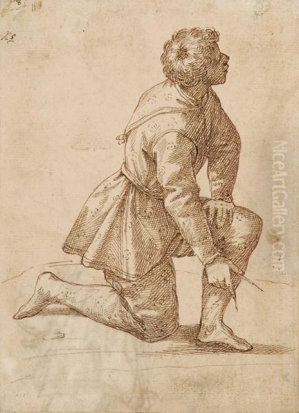 Kniender Jungling Nach Rechts, Einen Zirkel In Handen Haltend - Ruckseite: Romischer Soldat In Halbfigur - view 1