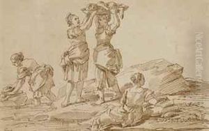 Lavandieres Au Bord D'un Rivage by Pier Leone Ghezzi