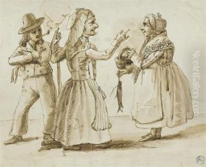 Two Men In Women's Clothing And A Man With A Pipe Two Men In Women's Clothing And A Man With A Pipe