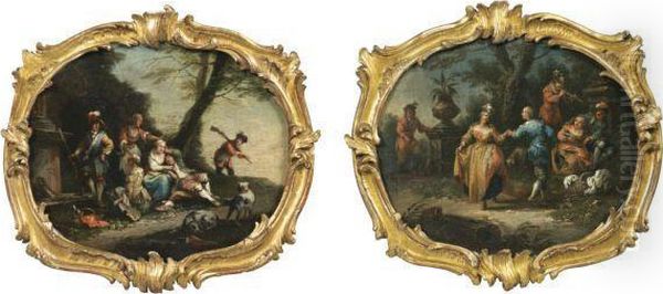 An Outdoor Scene With Figures Resting After The Hunt - view 1