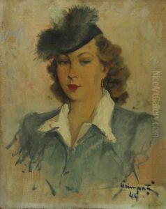 Portret De Femeie Cu Palarie by Stelian Popescu Ghimpati
