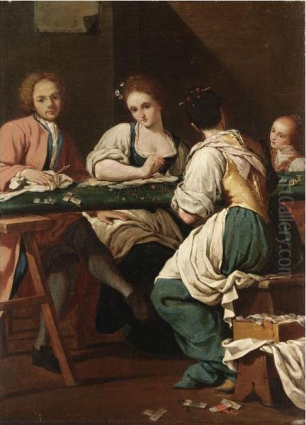 Ricamatrici In Un Interno Con Figura Di Artista; Tessitrici Di Tombolo In Un Interno - view 1