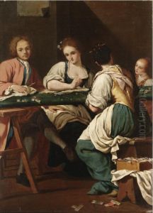 Ricamatrici In Un Interno Con Figura Di Artista; Tessitrici Di Tombolo In Un Interno by Stefano Ghirardini