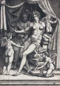 Venus Et Vulcain Assis Sur Un Lit by Diana Mantuana Ghisi