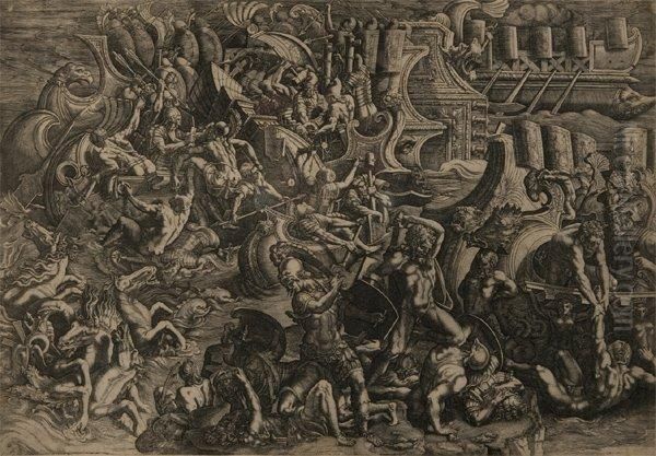 Bataille Navale Entre Les Troyens Et Les Grecs Gravure - view 1