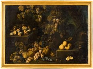 Paesaggio Con Cascata D'uva, Limoni E Funghi by Antonio Gianlisi The Younger