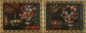 Due Nature Morte Con Fiori E Frutta by Antonio Gianlisi The Younger