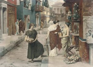 Selling Flowers On A Roman Street by Raffaele Giannetti