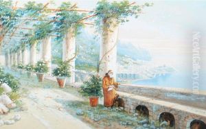 Monk In Cloister Overlooking A Neapolitan Lake