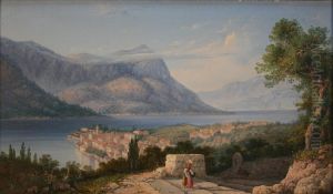 Mediterranean Coastal View With Figures On A Hilltop Road by Gian Gianni