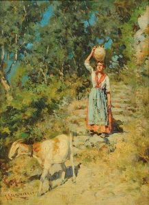 Contadina Con Capra by Giuseppe Giardiello