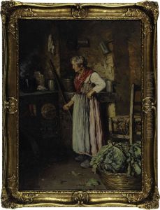 A Peasant Woman In A Kitchen by Giuseppe Giardiello