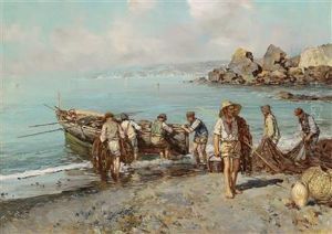 Fishermen On The Neapolitan Coast by Giuseppe Giardiello