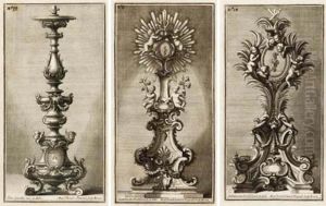 Tre Incisioni Raffiguranti Progetti Per Due Ostensori Ed Una Torciera Da Altare by Giovanni Giardini