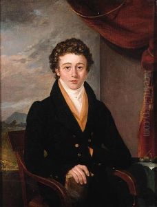 Portrait Of David Robertson, Seated Half-length, In A Black Coatand Yellow Waistcoat, Holding A Book In His Right Hand, A Landscapebeyond