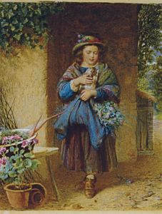 A Young Girl Holding A Rabbit And Carrying Flowers