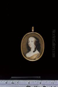 A Lady, Wearing Ochre-coloured Dress, With White Underdress And Jewelled Shoulder Decoration, Large Drop Pearl Earrings, Her Dark Hair Curled by Richard (Dwarf Gibson) Gibson