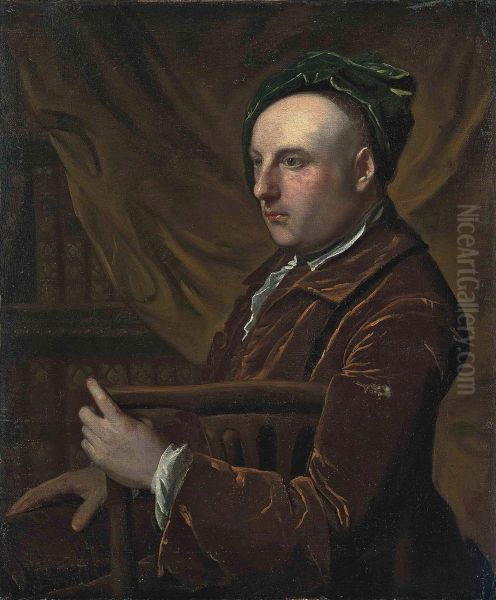Portrait Of A Gentleman, Seated, Half-length, In A Rust Coat Andgreen Cap, In A Library - view 1