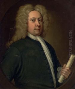 Portrait Of A Gentleman, Possibly A Member Of The Mitford Family, Half-length, In A Black Coat, Holding A Scroll, In A Painted Oval
