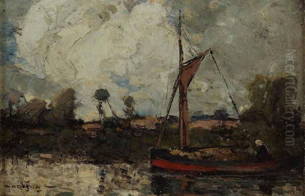 River Landscape With Boat - view 1