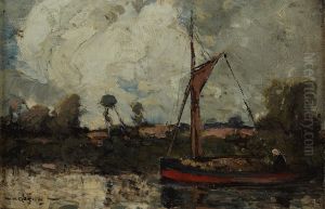 River Landscape With Boat by William Alfred Gibson