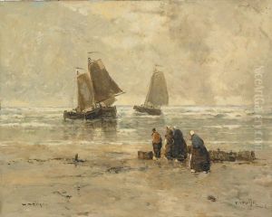 Fisherfolk On A Beach At Katwijk