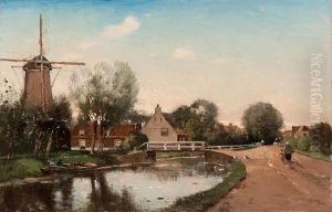 Village Along A Canal by Marinus Gidding