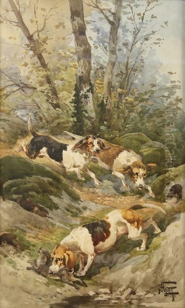 Bassets Chassant Un Lievre - view 1