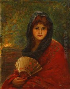 Portrait Of A Young Woman Holding A Fan