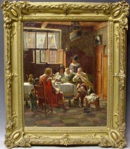 Gesellige Herrenrunde In Einer Niederlandischen Stube by Wilhelm F. Giessel