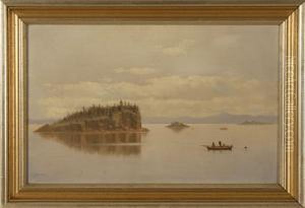 Three Figures In A Moored Boat Off Bear Island, Maine - view 1