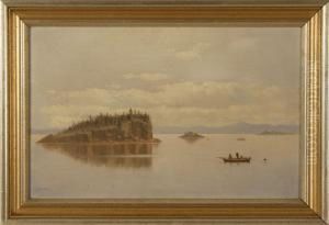 Three Figures In A Moored Boat Off Bear Island, Maine by Charles Henry Gifford