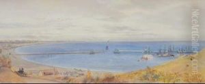 Early View Of Oamaru Harbour by Edward Augustus Gifford