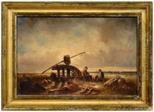 Fisherman Resting On Shore With Block AndTackle, Rudders, Traps, Baskets by Robert Swain Gifford
