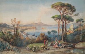 Peasants Resting Above The Bay Of Naples, Vesuvius