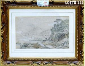 Paesaggio Lacustrecon Pastore Ed Il Suo Gregge