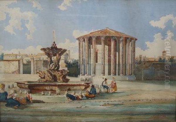 Figures Communing Tritons Fountain Before The Temple Of Vesta , Rome - view 1