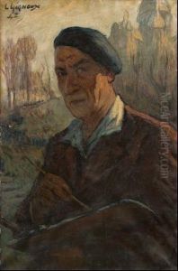 Autoretrato Del Pintor Con Sagrado Corazon Al Fondo by Ludovic Gignoux
