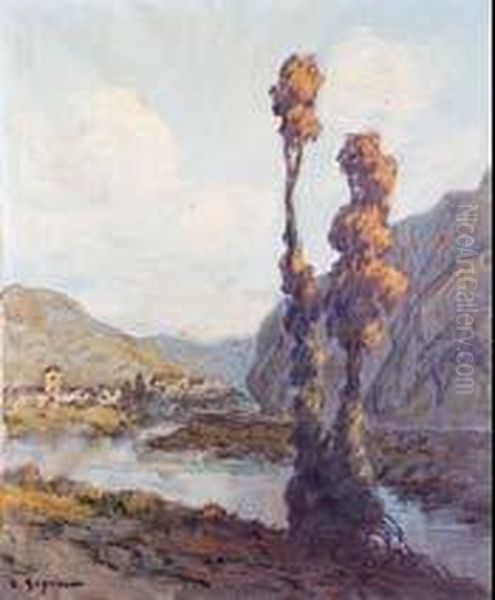 Paysage Et Village En Bord De Riviere - view 1