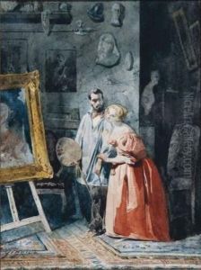 Le Peintre Et Son Modele by Jean Francois Armand Felix Bernard