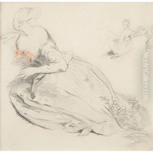 Study Of Two Seated Women by Jean Francois Armand Felix Bernard