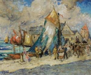 Activities On The Dock by Clarence Montfort Gihon