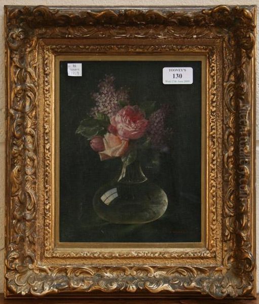 Still Life Study Of Roses And Lilac In A Glass Vase - view 1