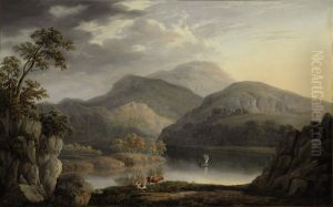 Figures In A Lakeland Landscape by Joseph Francis Gilbert