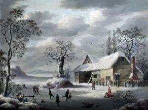 Skaters In A Winter Landscape by Joseph Francis Gilbert